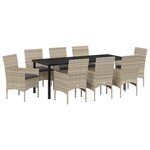 vidaXL Ensemble de salle à manger de jardin 9 pièces avec coussins en poly rotin gris clair