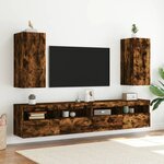 vidaXL Meubles TV muraux et lumières LED 2Pièces chêne fumé 30 5x35x70 cm