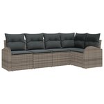 Ensemble de canapé de jardin vidaXL 5 pièces avec coussins gris poly rattan