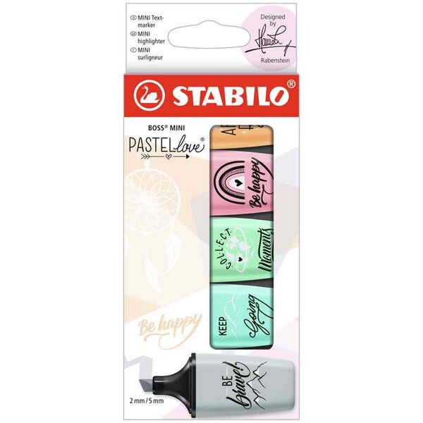 Surligneur boss mini pastellove 2.0 étui carton de 5 stabilo