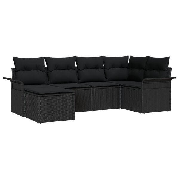 Ensemble de canapé de jardin 6 pièces avec coussins en rotin poly noir