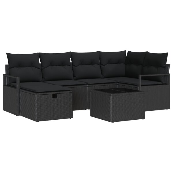 vidaXL Ensemble de 7 pièces Canapé de jardin avec coussins Noir Poly Rattan