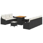 Ensemble de Canapés de Jardin 10 Pièces avec Coussins Noir en Rattan Poly