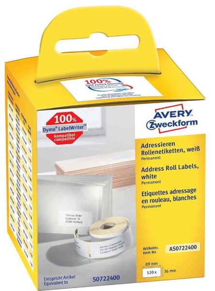 Boite de 2 rouleaux d'étiquettes, 89 x 28 mm, blanc avery zweckform