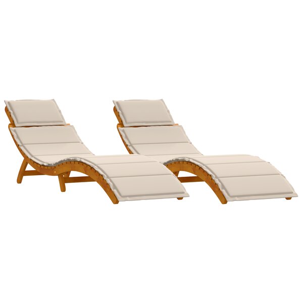 Chaises longues vidaXL avec coussins 2 Pièces crème en bois d'acacia résistant