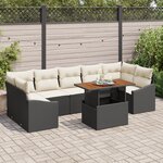 vidaXL Ensemble de salle à manger en 8 pièces avec coussins Noir Poly Rotin Acacia