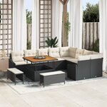Ensemble de Canapés de Jardin 12 pièces avec Coussins Noirs en Poly Rattan