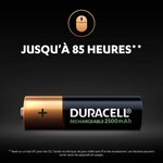 Duracell Piles Rechargeables AA 2500 mAh, lot de 4 piles