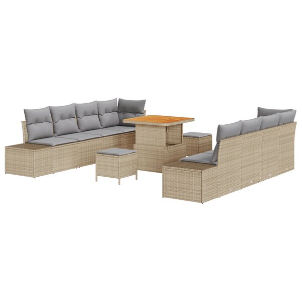vidaXL Ensemble de jardin 11 pièces avec coussins beige poly rotin acacia