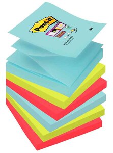 Lot de 6 Bloc-notes adhésifs Super Sticky Z-Notes 76 x 76 mm Miami POST-IT