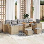vidaXL Ensemble de Canapés de Jardin 10 Pièces avec Coussins Beige Rotin Poly Acacia