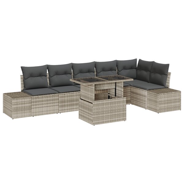 vidaXL Ensemble de canapé de jardin 7 pièces avec coussins gris clair en polyrotin