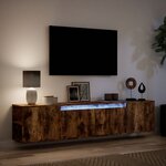 vidaXL Meuble TV mural avec LED chêne fumé 180x31x39 5 cm