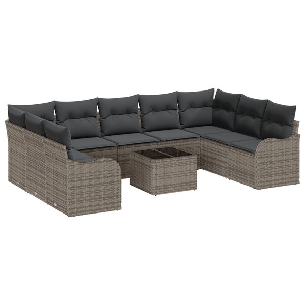 Ensemble de Canapés de Jardin vidaXL 9 Pièces avec Coussins Rattan Gris Poly