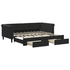 vidaXL Lit de jour avec gigogne et tiroirs noir 90x190 cm velours