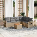 vidaXL Salon de jardin avec coussins 7 Pièces beige résine tressée