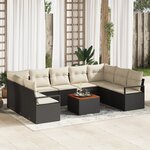 Canapé de jardin 10 pièces vidaXL noir poly rotin acacia avec coussins
