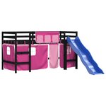 vidaXL Lit mezzanine enfants avec rideaux sans matelas rose 90x190 cm