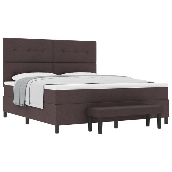 vidaXL Lit à ressorts avec matelas et banc marron foncé 180x200 cm en tissu