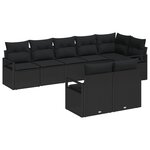 Ensemble de canapés de jardin vidaXL 8 pièces avec coussins Rattan Noir