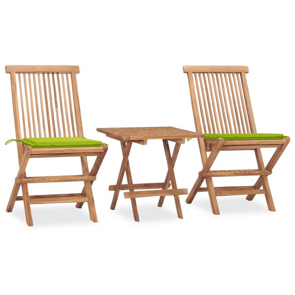 vidaXL Mobilier à dîner d'extérieur pliable avec coussin 3 Pièces Teck