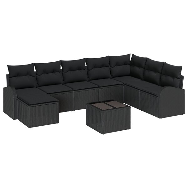 vidaXL Ensemble de canapé de jardin de 9 pièces avec coussins en rotin poly beige