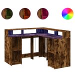 Bureau table poste de travail meuble d'ordinateur informatique étude et lumières LED chêne fumé 130 x 130 x 91cm bois ingénierie brun 02_0023783