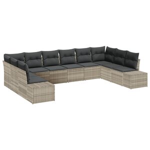 vidaXL Ensemble de canapé de jardin 10 pièces avec coussins Gris clair Poly Rattan