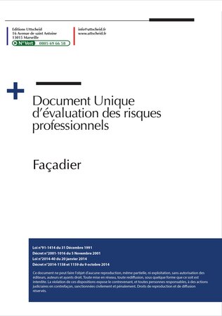 Document unique d'évaluation des risques professionnels métier (Pré-rempli) : Façadier - Version 2024 UTTSCHEID