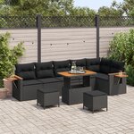 Ensemble de canapé de jardin 9 pièces avec coussins noir poly rotin acacia