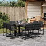 vidaXL Ensemble à manger de jardin avec coussins 9 Pièces noir textilène