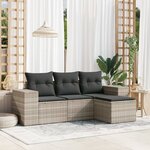 vidaXL Salon de jardin 4 Pièces avec coussins gris clair résine tressée