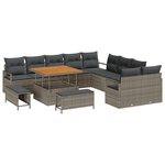 Set de Canapé de Jardin 13 Pièces Avec Coussins Gris Poly Rattan Acacia