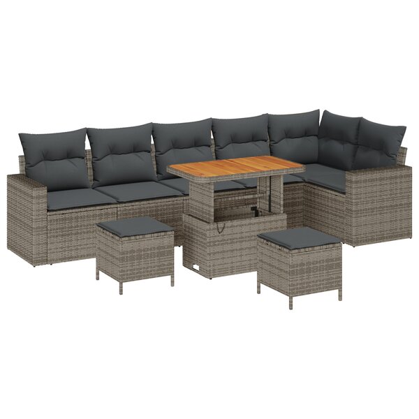 Ensemble de canapé de jardin 9 pièces avec coussins gris poly rattan acacia