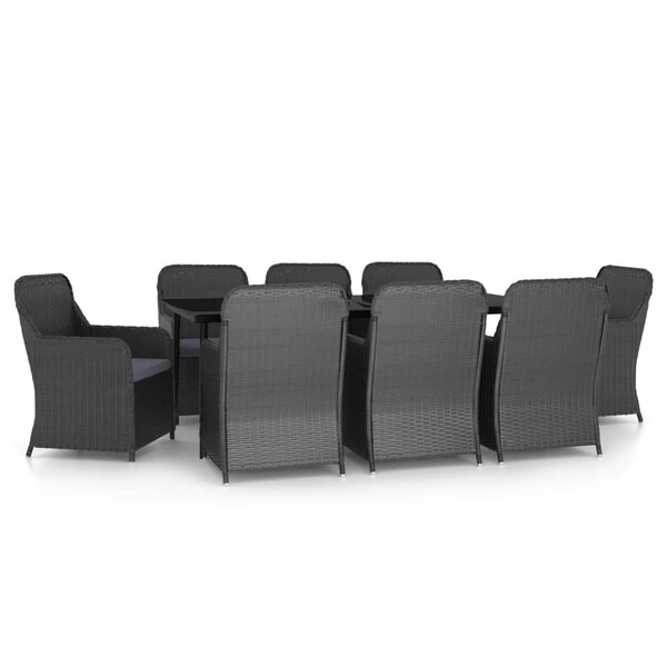 vidaXL Ensemble à manger de jardin avec coussins 9 Pièces noir