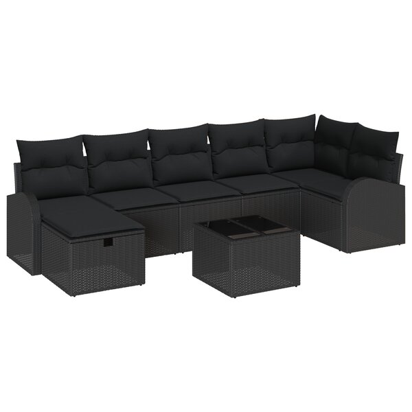 vidaXL Ensemble de Canapés de Jardin 8 Pièces avec Coussins Noir Rattan Poly