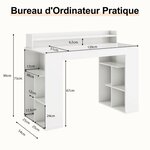 Bureau informatique avec étagère surélevée et 2 bibliothèques 120 x 54 x 90 cm design classique pour bureau blanc 20_0008010