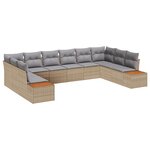 Ensemble de Canapé de Jardin 10 pièces vidaXL avec coussins Beige Poly Rotin Acacia