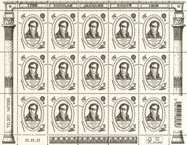 Feuille de 15 timbres - Nicolas Jacques-Conté (1755-1805) - Lettre Internationale