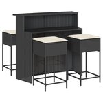 vidaXL Ensemble de bar de jardin 5 Pièces avec coussins noir poly rotin