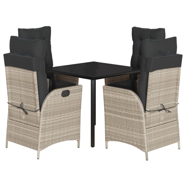 vidaXL Ensemble à manger de jardin et coussins 5 Pièces gris clair rotin