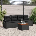 Ensemble de Canapé de Jardin 5 Pièces avec Coussins Noirs en Rotin Poly