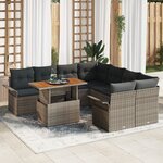 vidaXL Ensemble de canapé de jardin 9 pièces avec coussins gris en polyrotin et acacia