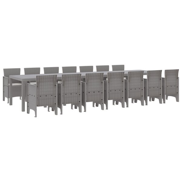 Ensemble de salle à manger de jardin vidaXL 15 pièces avec coussins Gris clair Poly Rattan