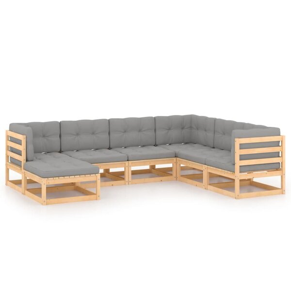 vidaXL Salon de jardin 7 Pièces avec coussins Bois de pin massif