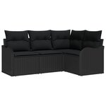 vidaXL Ensemble de Canapé de Jardin 4 Pièces avec Coussins en Rotin Noir