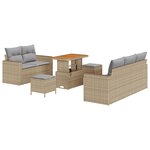 Ensemble de canapés de jardin 8 pièces avec coussins beige en rotin synthétique acacia