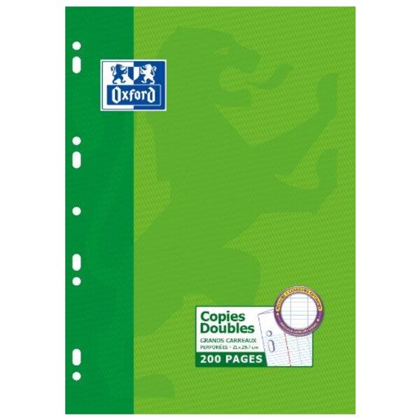 Copies doubles perforées A4 Séyès 200 pages (50 copies) 90g OXFORD