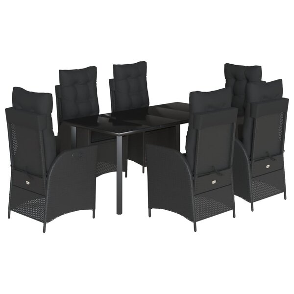 vidaXL Ensemble à manger de jardin coussins 7Pièces Noir Résine tressée