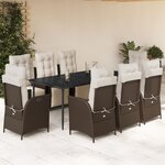 vidaXL Ensemble à manger de jardin et coussins 9 Pièces marron poly rotin